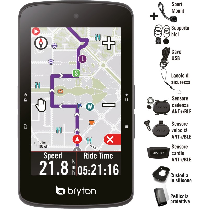 Bryton Ciclocomputer GPS Rider S800T+Kit Dual Sensor + Fascia cardio