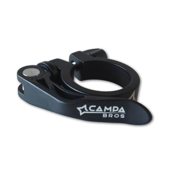 Campa Bros Aluminum Seatpost Clamp diam. 35mm black/silver edges with quick lock lever