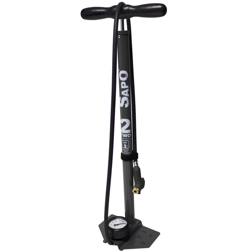 Sapo 2TWO floor pump with 63mm pressure gauge, rubber guard and black lever fitting w/black handle 12 bar / 180 psi