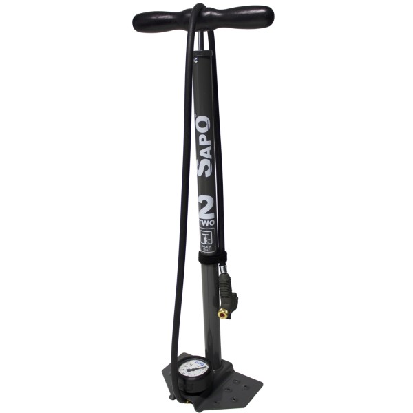 Sapo 2TWO floor pump with 63mm pressure gauge, rubber guard and black lever fitting w/black handle 12 bar / 180 psi
