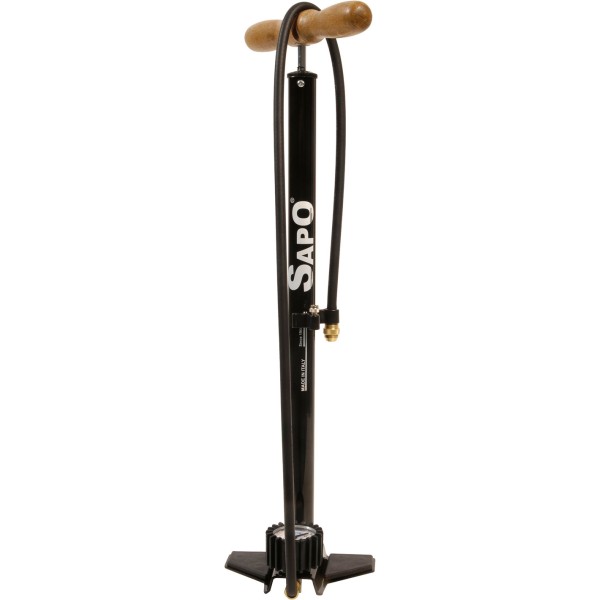 Sapo OK FULL floor pump with pressure gauge and matt black rubber guard w/wood colored knob 12 bar / 180 psi