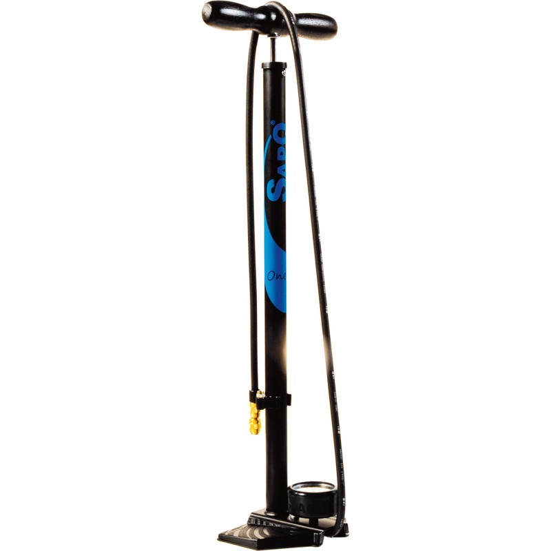 Sapo ONE floor pump with 63mm pressure gauge, prot. rubber and black Jet fitting w/wood-coloured grip 16 bar / 232 psi
