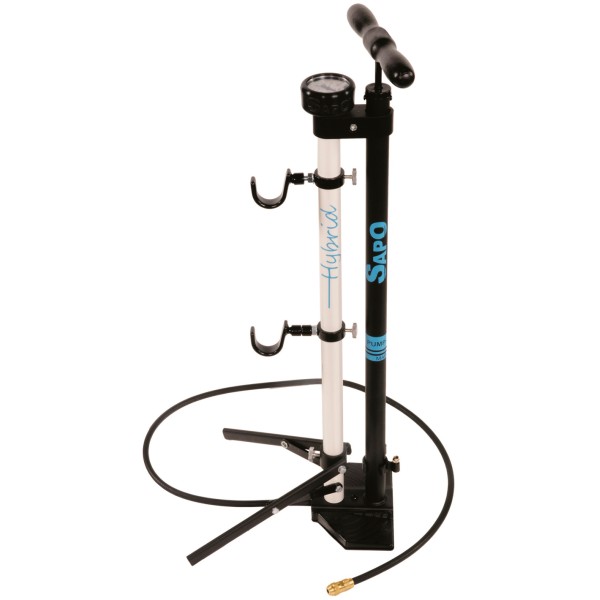 Sapo HYBRID floor pump with 63mm pressure gauge, folding stand, rubber protector and Jet fitting 16 bar / 232 psi