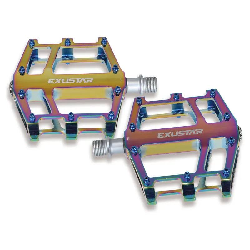 Exustar Pedali E-PB525 Attacco FLAT in Alluminio Oil Slick 103x100mm