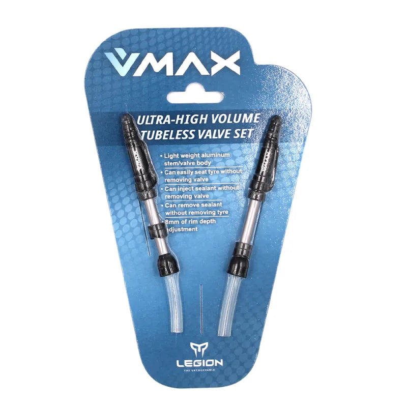 Legion Valvole Tubeless V-MAX 37-45mm Base Conica con Tubetto Trasparente in Alluminio (Blister 2 Pezzi) LEGION