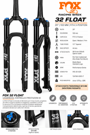 Fox Forcella 32 Float 29” 100mm FIT4 3-Position QR 9mm – Matte Black