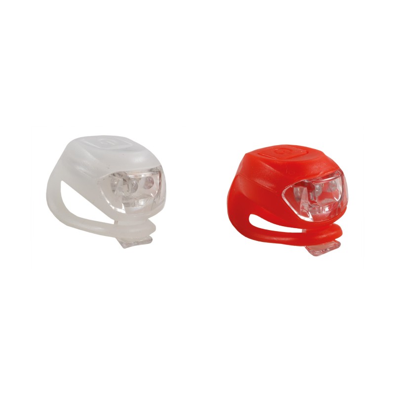 Eleven Kit fanalini a led anteriore/posteriore in silicone bianco/rosso con batterie 2 led