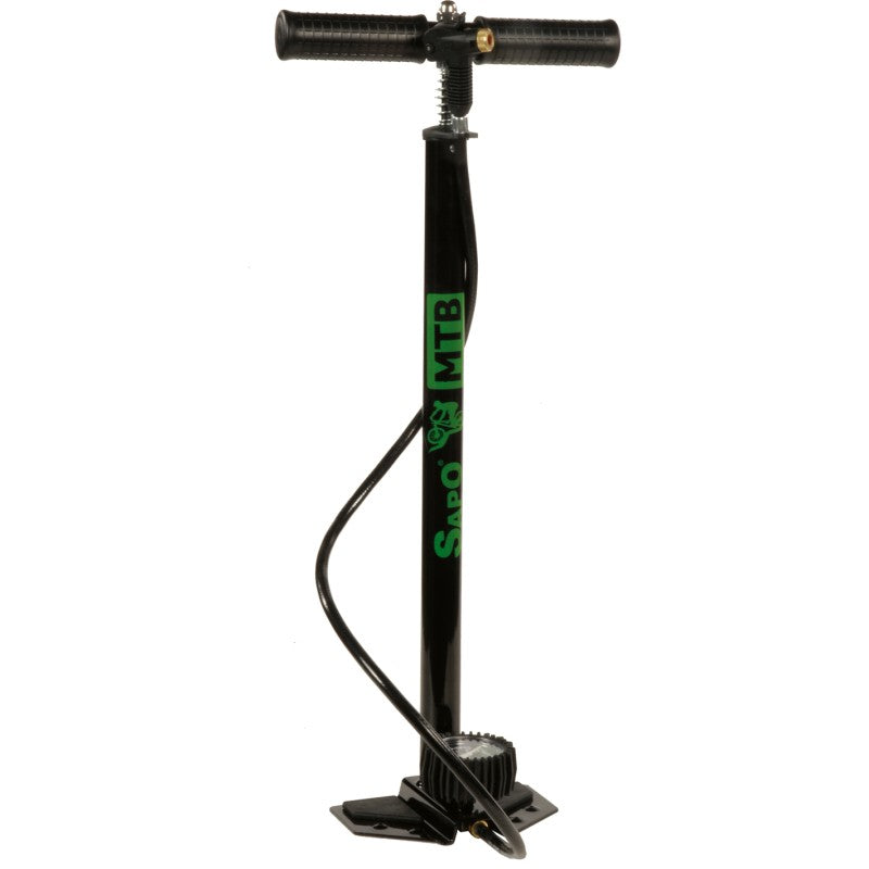 Sapo Pompa da pavimento MTB con manometro 63mm e raccordo a leva nera c/impugnatura in gomma nera 4 bar / 58 psi