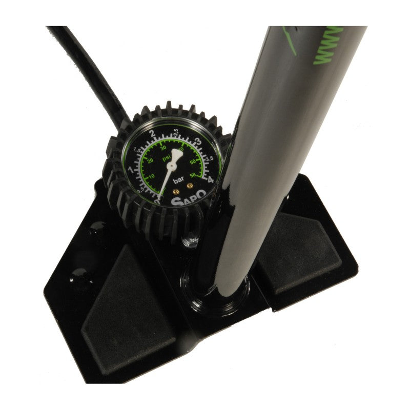 Sapo Pompa da pavimento MTB con manometro 63mm e raccordo a leva nera c/impugnatura in gomma nera 4 bar / 58 psi