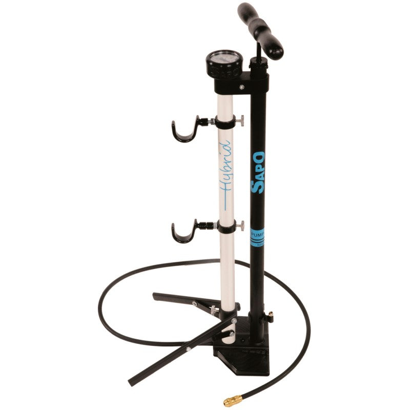 Sapo Pompa da pavimento HYBRID con manometro 63mm, cavalletto pieghevole, protez in gomma e raccordo Jet 16 bar / 232 psi