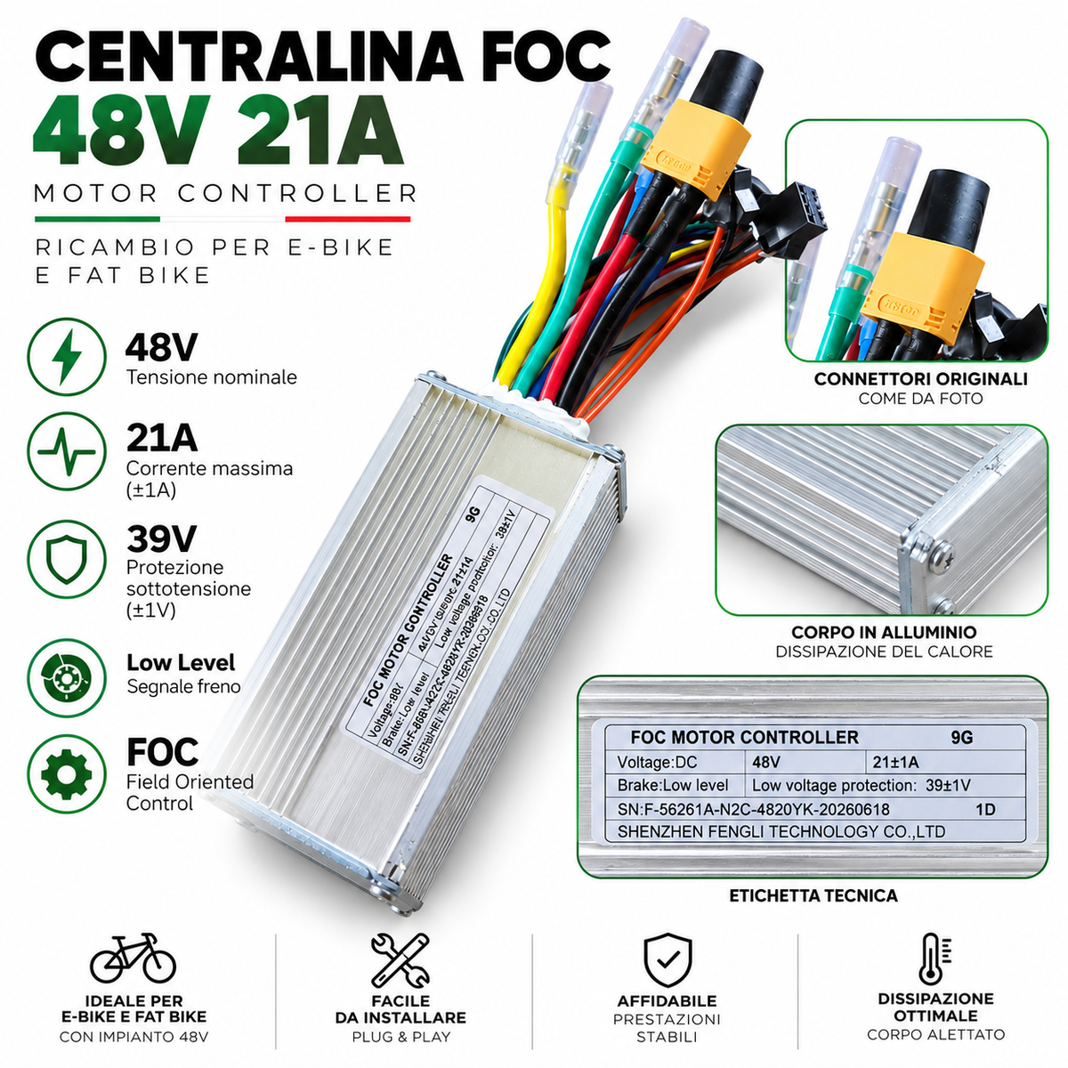 Centralina FOC per E-Bike 48V 21A – Controller Motore