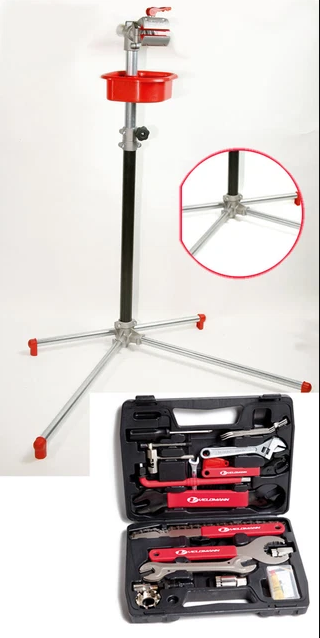 Velomann Kit Cavalletto Supporto Bici + Cassetta Attrezzi