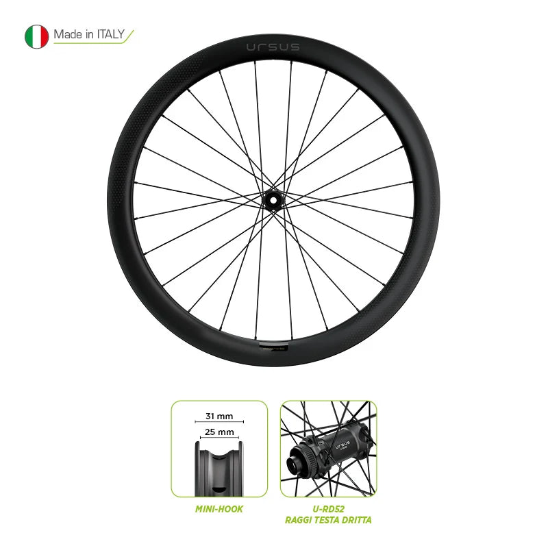 Ursus Ruota Anteriore 28"x50mm PROXIMA R TLR 730gr 24Fori Carbon Disco