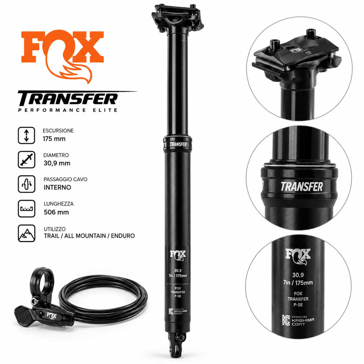 Tige de selle télescopique Fox Racing Transfer Performance Elite 30,9 x 175 mm